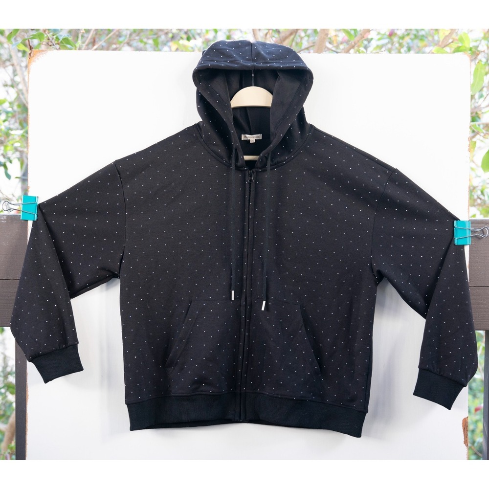 IGS In Good State Black Rhinestone Women's Zip Front Hoodie Size 1XL